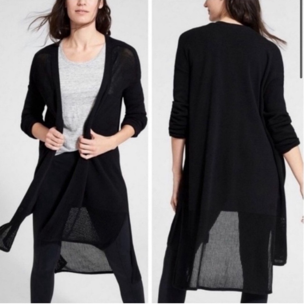Athleta Kahala Mesh Black Knit Duster Cardigan